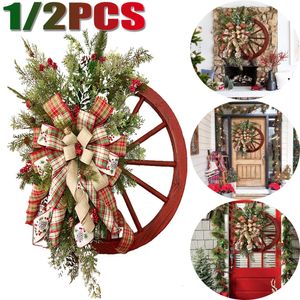 Juldekorationer 1/2st Artificial Christmas Wreath Diy Front Door Wall Hanging Christmas Tree Festly Atmosphere Decor Christmas Decoration 230904