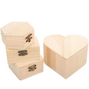 Storage Bottles 4 Pcs Wooden Container Sundries Organizer DIY Holder Jewelry Cases Rectangle