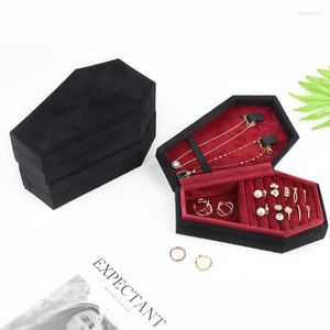 Jewelry Pouches Velvets Storage Box Coffin Shape Ring Necklace Earring Display Cases Desktop Decoration