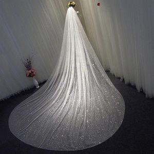 3 Meter glitzernder Brautschleier aus Tüll, lang, glitzernd, luxuriöse Hochzeitsschleier, Brautaccessoires, Kathedralenlänge, auf Lager, 1 Etage, Bride209W