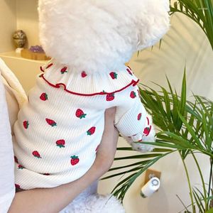 Собачья одежда клубничная рубашка для домашней одежды хлопковое жилет для собак одежда кошка мелкое печать милая тонкая летняя модная девочка Чихуахуа