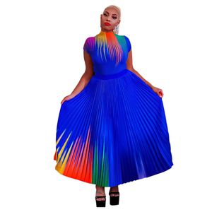プラスサイズのドレス女性のためのアフリカの服夏エレガントなアフリカの女性短袖Oネックポリエステル印刷2つのピースセットトップとスカート230901