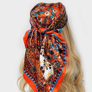 Wiselanty szaliki 2022 Styl Scali Modna lampart Square Shawls Four Seasons Sunshreen Big Kerchief Popularny 90x90cm satynowy headloth x0904