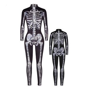 Familjsmatchande kläder 3D Skeleton Digital Printing Halloween Tricky Funny Costume Parent-Child Dress Tight Cosplay Jumpsuit grossist kan anpassas 230901