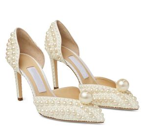 Летние модельные сандалии Sacaria на высоком каблуке с жемчугом, белые свадебные туфли, украшенные жемчугом атласные туфли на платформе, элегантные женские туфли-лодочки для невесты, размер 35-41