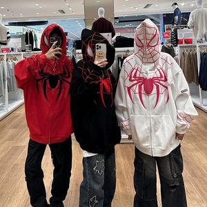 Herren Hoodies Sweatshirts Hoodie Y2K Kleidung Americanism Spider Print Zip Up Hooded Cardigan Full Chain Herrenmode Gothic Fallow Loose Hoodie Streetwear 230904