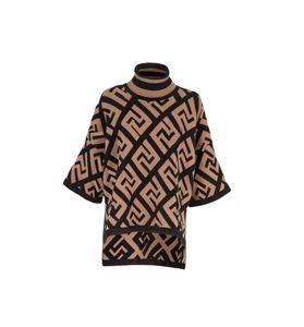 Herbst und Winter Neue Camel Strickwaren Stehkragen Lose Pullover Cape Top Pullover Weibliche Luxus Klassische Reine Farbe Geometrische Muster Designer Pullover Frauen