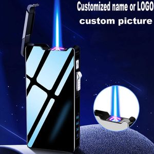 Winddicht Metall USB Kein Gas Feuerzeug Taschenlampe Turbo Feuerzeug Jet Dual Arc LED Aufladbare Elektrische Butan Rohr Zigarre Feuerzeug männer Geschenk N6R1