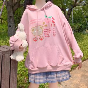 Damen Hoodies Harajuku Kawaii Kleidung Niedlicher Übergroßer Streetwear Hoodie Rosa Langarm Cutte Bedrucktes Sweatshirt Lose Kpop