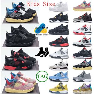 Baby çocuklar büyük çocuk basketbol ayakkabıları 4 4s siyah Chicago tasarımcısı mmilitary kara kedi eğitmenleri yürümeye başlayan bebekler erkek çocuklar genç genç genç spor ayakkabı boyutu 4y 4.5y 5y