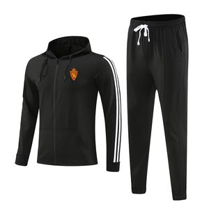 Real zaragoza fatos de treino masculino esportes ao ar livre quente manga longa roupas zíper completo com boné manga longa lazer esportes terno