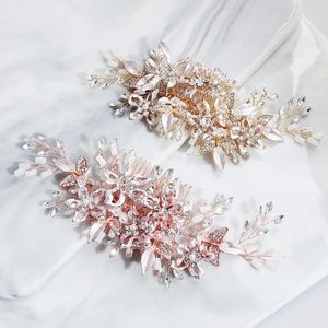 Fermagli per capelli 3 colori Pettini per strass da donna Accessori per gioielli da sposa Decorazione fatta a mano per la testa Ornamento per foglie da sposa