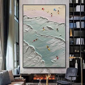 Dipinti Arthyx Fatti a mano Trama spessa Onda del mare Paesaggio Pittura a olio Astratta Tela Modern Home Decor Immagine di arte della parete per soggiorno 230904