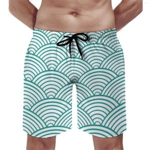 Men's Shorts Green Seigaiha Gym Summer Japanese Wave Running Surf Beach Short Pants Quick Dry Hawaii Design Plus Size Swimming Trunks