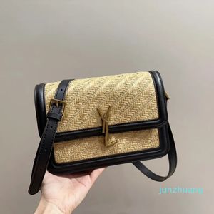 Designer Stroh gewebte Umhängetasche Umhängetasche Top-Qualität Mode Frauen verstellbarer Schultergurt Flap Bag kleine quadratische Taschen