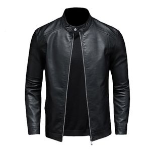 Men's Leather Faux Men Jacket Classic Slim Fit Motorcycle PU Solid Color Standing Collar Large Black 230904