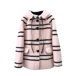 Womens Fur Faux JT3149 100% Real Wool Hooded Jacket Lady Girl Sheep Shearling Warm Overcoat Parka 230904