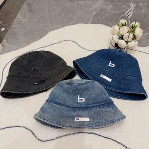 Trendy Unisex Bucket Hats Casual Ba Denim Letters Appliqued Wide Brim Hats