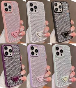 Luksusowe Bling Glitter Telefle Case na iPhone 15 Pro Max Case Projektant mody Rhinestone Diamond Tylna okładka 13 14promax 14 12 11 13promax Protector Shell Triangle P.