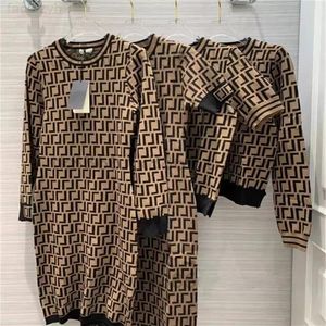 Women Casual Dresses Classic Vintage Knit Dress Fashion Cardigan Full Letter Senior Short Sleeves Long Sleeve 5 kinds253R