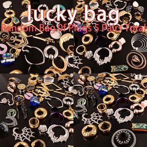 Navelklockknappringar Vankula Body Piercing Lot Random Bag Ear Plugs 5 Par Totalt inkluderar 1 par öronvikt 4 par öronmätare/pluggar/stenproppar 230905