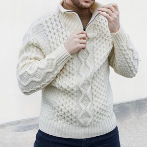 Erkek Sweaters Vintage Man Sweaters Uzun Kollu Stand Yakası Zip Jumper Üstler Kış Gevşek Katı Örgü Örgü Giyim Erkekler Düğün Sakilleri 230904