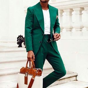 Mens ternos blazers 2 peças homens casuais para casamento com lapela repicada verde padrinhos smoking homem moda roupas conjunto jaqueta calças 230904