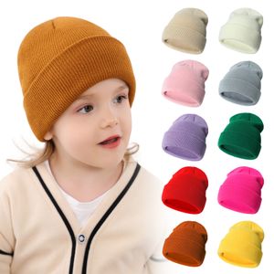 Winter Baby Knitting Hat Solid Color Warm Crochet Beanie Caps For Toddler Kids Boys And Girls 18 Colors Wholesale M259E