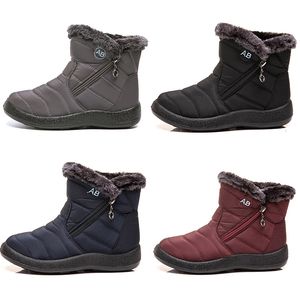 Warm Lady Snow Boots Side Zipper Light Cotton Women Shoes Black Red Blue Gray in Winter Outdoor Sports Sneakers Color4 Real Leather