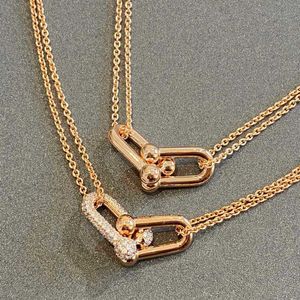 Fashion designer tiff necklace top V Gold Star Same Style T Family Double Ring Collar 18k Gold Necklace High Quality CNC Full Diamond Rose Gold with logo and box