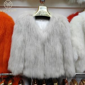 Womens Fur Faux Brand High Quality Natural Raccoon Knitted Coat Long Sleeve Winter Warm Genuine Coats Jackets 230904