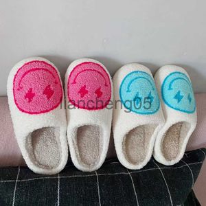 Slippers 2023 Cute Face Slippers Lightning Blue/ Pink Wnter Warm Home Slippers For Woman Man Fulffy Fur Slippers Indoor house X0905