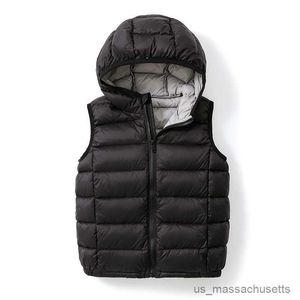 Down Coat Autumn Winter Kids Ultra Light Vest Jackets Boys Girls Kids Hooded Down Coats Fashion Sleeveless Puffy Waistcoat R230905