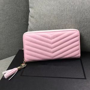 Luxury dragkedja Wallet Womans Designer Long Business Clutch Bag Real Soft Leather Credit ID Cards Holder Stora kapacitet myntväska handväska grossist