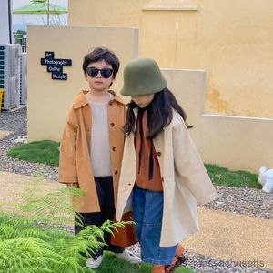 Down Coat Autumn Kids Fashion Solid Color Collar Trench Jackets pojkar och flickor Löst rockar R230905