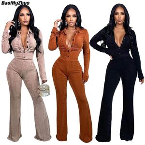 Kvinnors tvåbitar byxor Spring Women Casual Solid Velvet Sets Elegant Long Sleeve Top Pant Suits Female Two Piece Trouser Set Fashion Tracksuit 230904