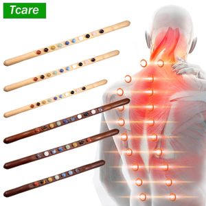Back Massager Tcare Gua Sha Massage Stick 10 Jade Stone Beads Neck Meridian Dredging Body Scraping Wood Tool Therapy 230904