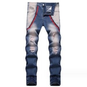 Новые мужские джинсы ностальгические рваные узкие прямые летние брюки деловые повседневные брюки повседневная уличная одежда