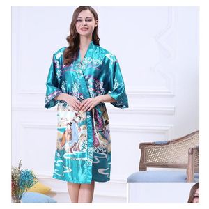 Kadın pijama kadınları Japon Yukata Kimono Nightgown Baskı Çiçek Desen Saten İpek Vintage Robes Seksi iç çamaşırı Pijama Del Del Dhu94