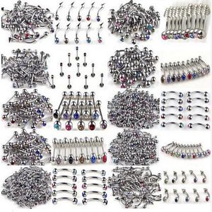 Nabel Klingelknopf Ringe 100 Teile/los 10 Stile 316L Edelstahl Kristall Zunge Bauch Lippe Augenbraue Nase Barbell Ringe Körper Piercing Schmuck 230905