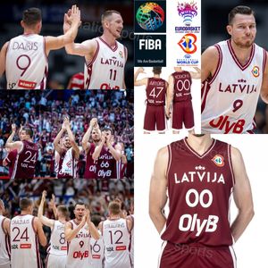 Tryck basket 2023 VM Lettland 47 Arturs Kurucs Jersey 9 Dairis Bertans 12 Arturs Strautins 6 Kristaps Porzingis 11 Rolands Smits 21 Aigars Skele Grazulis