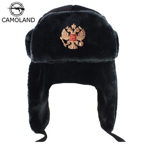 BeanieSkull Caps CAMOLAND Russia Ushanka Bomber Hat Women Man Soviet Army Military Badge Winter Faux Fur Earflap Snow Cap Trapper 230904