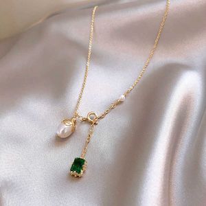 Pendant Necklaces 2020 South Korea New Green Pearl Pendant Neckle Delicate Elegant Clavicle Chain Geometric Simple Neck Chain J230905