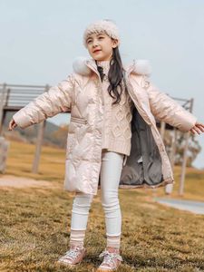 Down Coat Girls Hooded Down Jackets 4-12 Years 2023 Winter Teen Child Thick Warm Outerwear Kids Coat Mid-length Shiny Clothes R230905