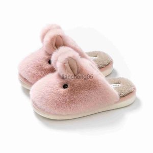 Slippers Winter Cartoon Rabbit Cotton Slippers Women Home Comfortable Non-Slip Fur Shoes Men Cute Fashion Warm Flat Shoes X0905