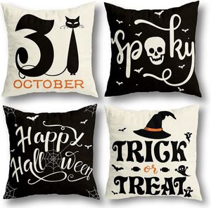 Halloween Decorations Pillow Covers 18x18 Indoor Outdoor Party Supplies Farmhouse Home Decor Throw Web Cat Skull Ghost Decorative Cushion Case 919