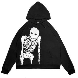 Мужские толстовки с капюшоном Y2k Hoodie Harajuku Хип-хоп с принтом черепа Негабаритная толстовка с капюшоном Мужчины Панк-рок Готические топы Мужская одежда Уличная одежда 230905