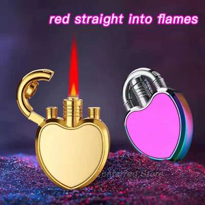 Необычная реактивная зажигалка в форме сердца, бутановая турбо-фонарь, красное пламя, 1300 C, ветрозащитная надувная без газа, подарочный гаджет OI8A