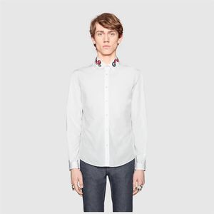 Nova moda primavera outono bordado colar coral cobra camisas dos homens manga longa fino ajuste casual legal negócios camisa social para mal241l
