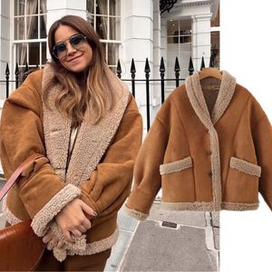 Womens Wool Blends Jenny Dave Ins Fashion Vintage Brown Warm Coat Women Suede Lamb Haam Short Jacket 230905